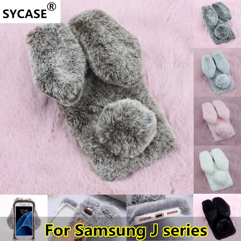 SYCASE For Samsung J3 J5 J7 2017 Pro J7Max J6 J2Pro 2018 Winter Cute Rabbit Furry phone case All Inclusive Drop Protection Cover