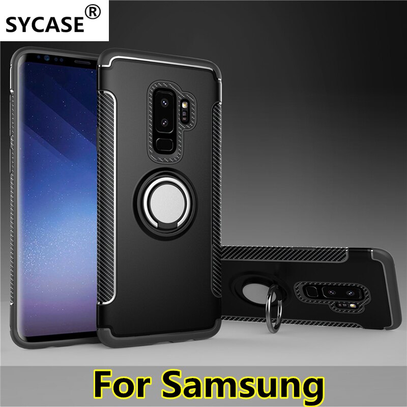 SYCASE For Samsung J3 J5 J7 Pro 2017 J8 2018 Grandprime Hybrid Silicone PC Rugged Armor with Metal Finger Ring Holder phone case