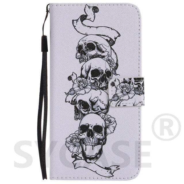 SYCASE For Samsung S3 4 5 6 S7 edge S8 S9 plus Flip Case Painted Card Wallet Stand Luxury PU Leather Painted Cartoon Phone Bag