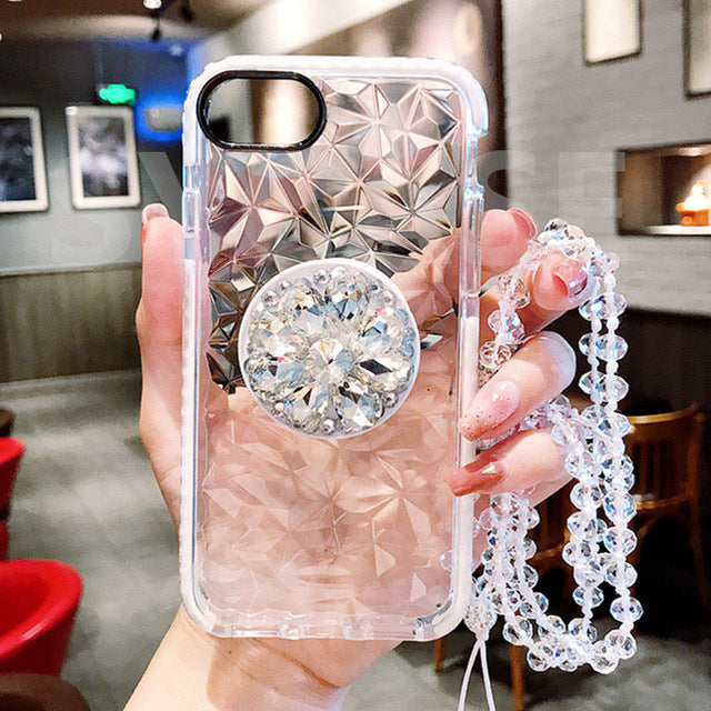 SYCASE For Samsung S7 edge S8 S9 Plus G530 case Silicone anti-fall Transparent luxury rhinestone bracket phone case