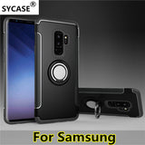 SYCASE For Samsung S7 edge S8 S9 Plus Note9 8 C8 A6 PlusHybrid Silicone PC Rugged Armor with Metal Finger Ring Holder phone case