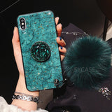 CASE For Samsung S7 edge S8 S9 S10 Plus Note 8 9 case Fashion Epoxy Green Purple Red Rhinestone stand Hair Ball soft phonecase