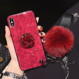 CASE For Samsung S7 edge S8 S9 S10 Plus Note 8 9 case Fashion Epoxy Green Purple Red Rhinestone stand Hair Ball soft phonecase
