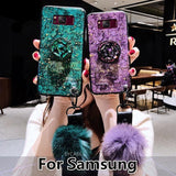 CASE For Samsung S7 edge S8 S9 S10 Plus Note 8 9 case Fashion Epoxy Green Purple Red Rhinestone stand Hair Ball soft phonecase