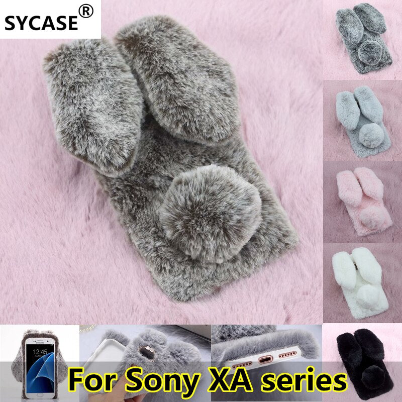 SYCASE For Sony XA XA2 XA1 ULTRA Plus Winter Cute Rabbit Furry phone case All Inclusive Drop Protection Cover Case