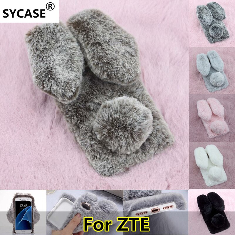 SYCASE For ZTE A512 Z981 V8 Winter Cute Rabbit Furry phone case All Inclusive Drop Protection Cover Case For girl case