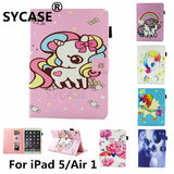 SYCASE For iPad 6 Air2 Case Cartoon Unicorn Cover For iPad 5 Air Case Multi-Function Painted Flamingo Cat All-Inclusive Cover