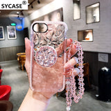 SYCASE For iPhone 5 5S SE 6 6S 7 8 Plus X XR Xs Max Silicone anti-fall Transparent luxury rhinestone bracket phone case