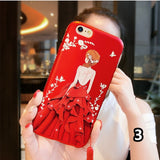 SYCASE For iPhone X XR XS Max New Red Painted Embossed with Diamond Phone Shell Female Model Back Goddess case