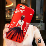 SYCASE For iPhone X XR XS Max New Red Painted Embossed with Diamond Phone Shell Female Model Back Goddess case
