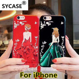 SYCASE For iPhone X XR XS Max New Red Painted Embossed with Diamond Phone Shell Female Model Back Goddess case