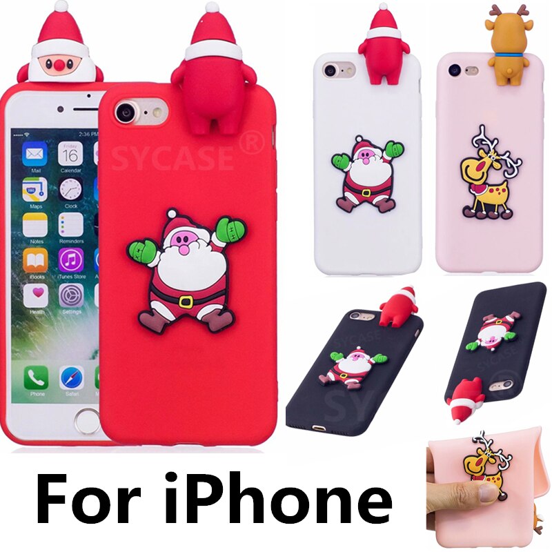 SYCASE For iPhone X Xs XR XS Max 6 Plus Christmas Gift TPU Shell For iPhone 5 5S 6s Plus 7 8 Plus Santa Claus Elk Silicone Case