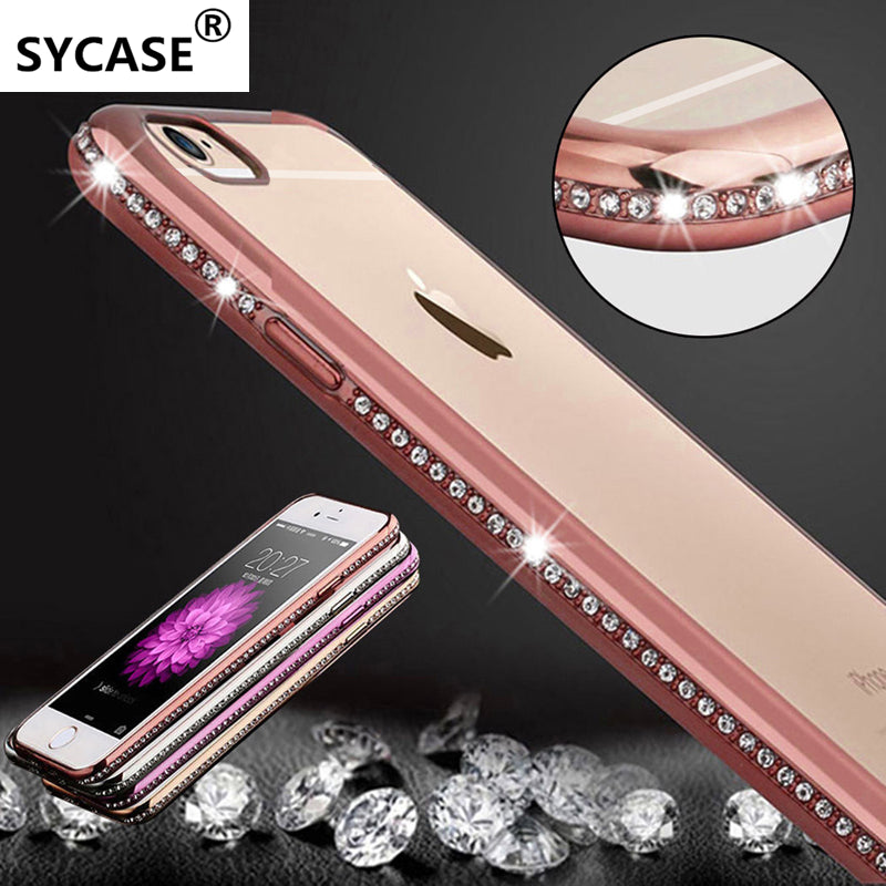 SYCASE For iphone 5 5S 6 S 7 plus Luxury Rhinestone Frame Clean TPU Phone Case Crystal Diamond Fashion cover For iphone X 8 plus