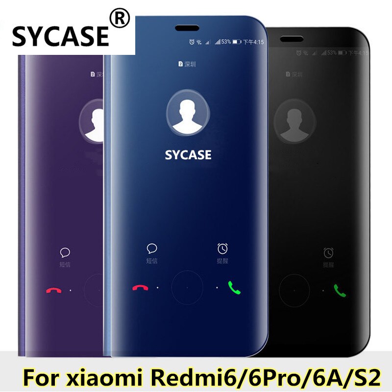 SYCASE For xiaomi Redmi 6 6Pro 6A Luxury Mirror Clear View Smart Case For Redmi S2 Intelligent Sleep Protective Flip Case