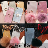 SYCASE Glitter Paper Ring Bracket Case For LG G3 G4 G5 G6 G7 for LG V7 V9 V10 V20 V30 V30 V40 case Hairball leopard bow Cover