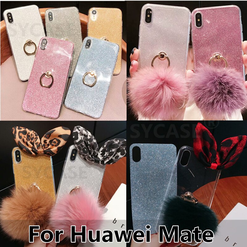 SYCASE Glitter Ring Bracket shell For Huawei Mate 8 9 Pro Mate 10 20 Lite Mate20Pro Mate7 case hairball leopard bowknot Cover Ms