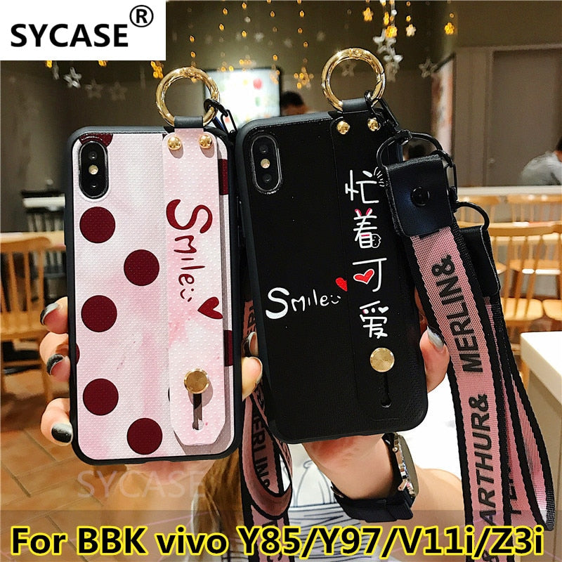 SYCASE Hot Wrist band Smile wave point bracket phonecase For BBK vivo Y85 Y97 V11i Z3i case lanyard ring protective cover