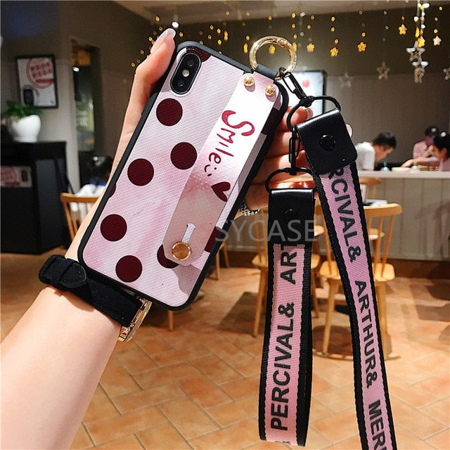 SYCASE Hot Wrist band Smile wave point bracket phonecase For iPhone X XR XS Max 6 6S 7 8 Plus case lanyard ring protective cover