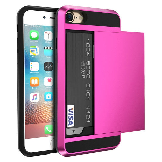 SYCASE Hybrid Case Slide Card Holder Hard Armor case For Samsung S5 S6 S7 edge S8 S9 Plus Note9 8 5 4 3 J5 J7 prime A5 A7 ect.