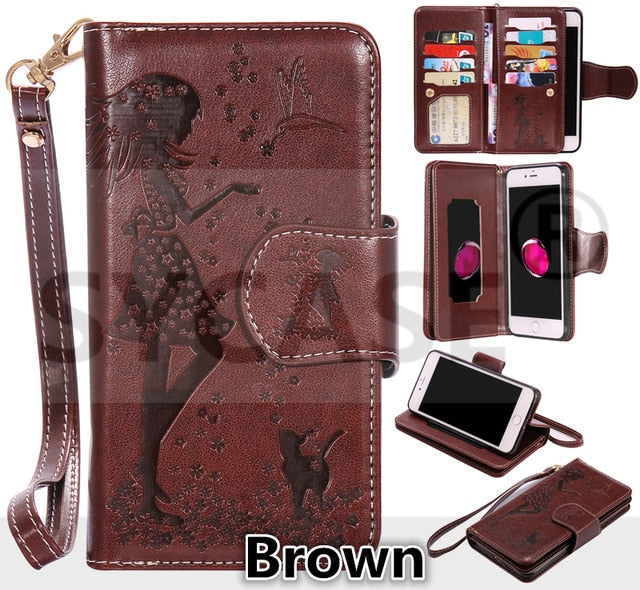 SYCASE Lady Phone case For Samsung J3 J5 J7 prime 2016 2017 with Mirror frame 9 cards wallet flip Leather cover For A310 A510