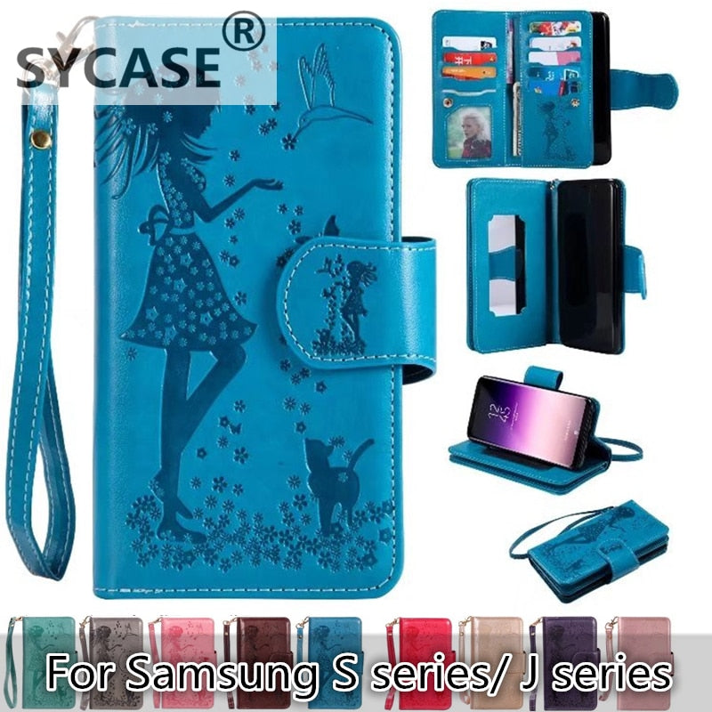 SYCASE Lady Phone case For Samsung J3 J5 J7 prime 2016 2017 with Mirror frame 9 cards wallet flip Leather cover For A310 A510