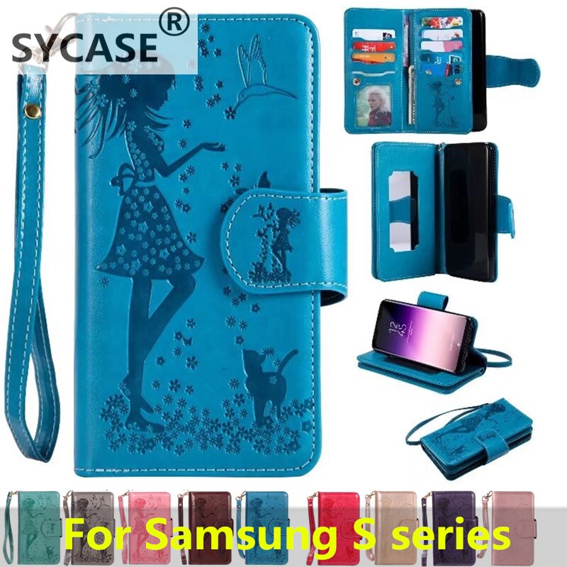 SYCASE Lady Phone case For Samsung note8 S3 S4 S5 S6 edge S7 edge S8 plus with Mirror frame 9 cards wallet flip Leather cover
