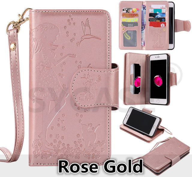 SYCASE Lady Phone case For iPhone X 5 5S SE 6 6S plus 7 plus 8 plus with Mirror frame 9 cards wallet flip Leather cover