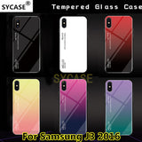 SYCASE Letter Gradient Tempered Glass phone case For Samsung Galaxy J3 2016 case cute rainbow Aurora back cover shell For J310