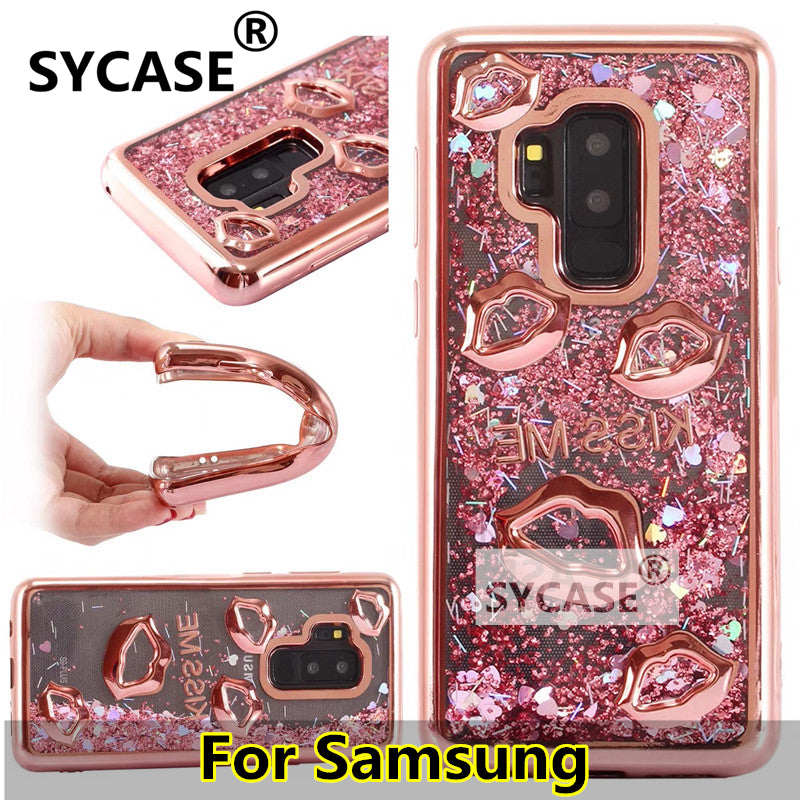 SYCASE Lips Dynamic Liquid Quicksand Cover For Samsung Galaxy S8 Plus S9 Plus Case Transparent For Samsung S7 Edge Soft Coque