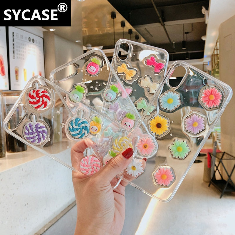 SYCASE Luminous 3D cute soft cover For iPhone XR X XS Max x6 6S 7 8 Plus case fruit vegetables Lollipop Bow shape phone case