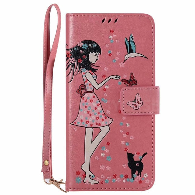 SYCASE Luminous Leather shell For Huawei P8 P9 Lite P10 Plus Mate9 Honor 6X 5X case Multi-function Card Holder Women's Cat Cover