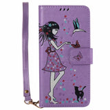 SYCASE Luminous Leather shell For Samsung J3 J5 J7 EU US J310 J520 J710 J330 case Multi-function Card Holder Women's Cat Cover