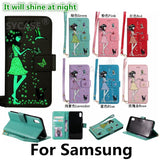 SYCASE Luminous Leather shell For Samsung J3 J5 J7 EU US J310 J520 J710 J330 case Multi-function Card Holder Women's Cat Cover