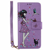 SYCASE Luminous Leather shell For Samsung S6 S7 Edge S8 S9 Plus Note8 A3 A5 case Multi-function Card Holder Women's Cat Cover