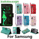 SYCASE Luminous Leather shell For Samsung S6 S7 Edge S8 S9 Plus Note8 A3 A5 case Multi-function Card Holder Women's Cat Cover