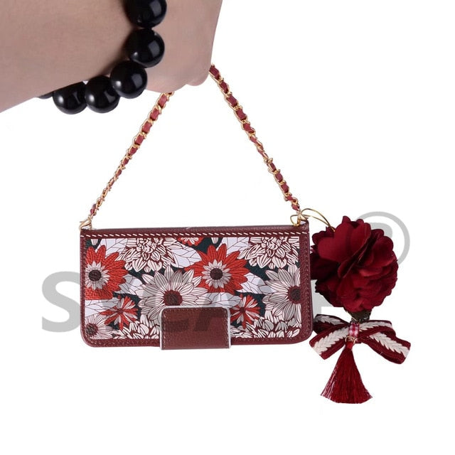 SYCASE Luxury 3D Pearl Floral Leather Case for BBK VIVO X7 plus X9 X9S X20 plus Lanyard Phone Bag Cases Cover + Card Slot Women