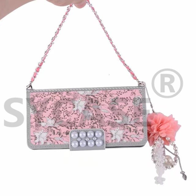 SYCASE Luxury 3D Pearl Floral Leather Case for BBK VIVO X7 plus X9 X9S X20 plus Lanyard Phone Bag Cases Cover + Card Slot Women