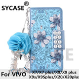 SYCASE Luxury 3D Pearl Floral Leather Case for BBK VIVO X7 plus X9 X9S X20 plus Lanyard Phone Bag Cases Cover + Card Slot Women