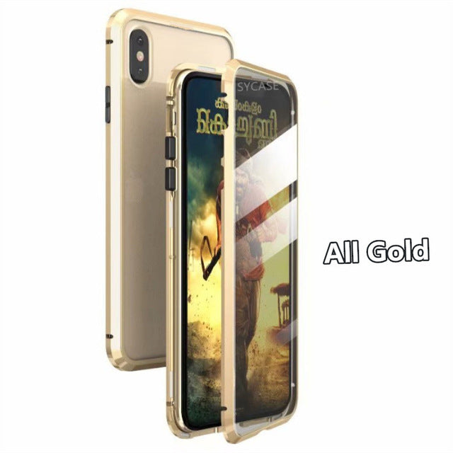 SYCASE Luxury Double sided glass Metal Magnetic Case For iPhone 7 8 Plus X XR Xs Max phone case 360 Full Protection Cover