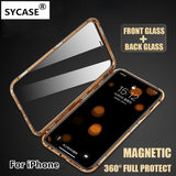 SYCASE Luxury Double sided glass Metal Magnetic Case For iPhone 7 8 Plus X XR Xs Max phone case 360 Full Protection Cover