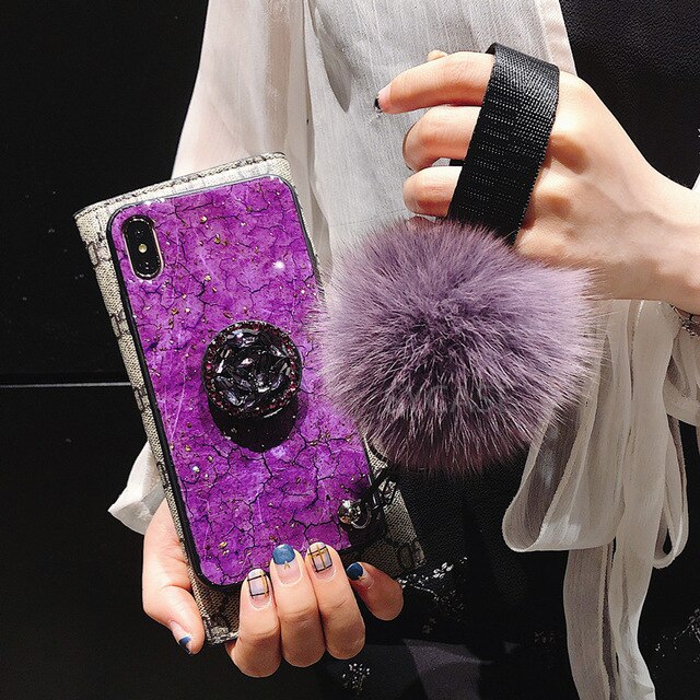 SYCASE Luxury Epoxy Fashion Red Green Purple phone case For Huawei Honor 8 8C 8S Case Rhinestone Stand Hair Ball Soft Cover
