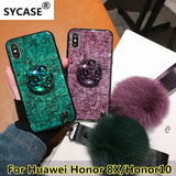 SYCASE Luxury Epoxy Fashion Red Green Purple phone case For Huawei Honor 8X 10 caseRhinestone Stand Hair Ball Soft Cover