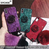 SYCASE Luxury Epoxy Fashion Red Green Purple phone case For Huawei Honor 9 10 Lite Case Rhinestone Stand Hair Ball Soft Cover