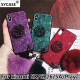 SYCASE Luxury Epoxy Fashion Red Green Purple phone case For xiaomi 5X 6X 6 5A Play Case Rhinestone Stand Hair Ball Soft Cover
