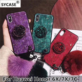 SYCASE Luxury Epoxy Fashion Red Green Purple phonecase For Huawei Honor 6X 7X 7C Case Rhinestone Stand Hair Ball Soft Cover