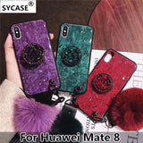 SYCASE Luxury Epoxy Fashion Red Green Purple phonecase For Huawei Mate 8 Case Rhinestone Stand Hair Ball Soft Cover