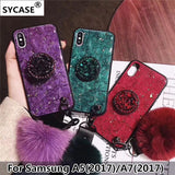 SYCASE Luxury Epoxy Fashion Red Green Purple phonecase For Samsung Galaxy A5 A7 2017 Case Rhinestone Stand Hair Ball Soft Cover