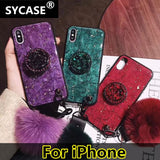 SYCASE Luxury Epoxy Green Purple phone case For iPhone 5 5S SE 6 6S 7 8 Plus XR X XS 11 Pro Max Case Hair Ball Soft Cover