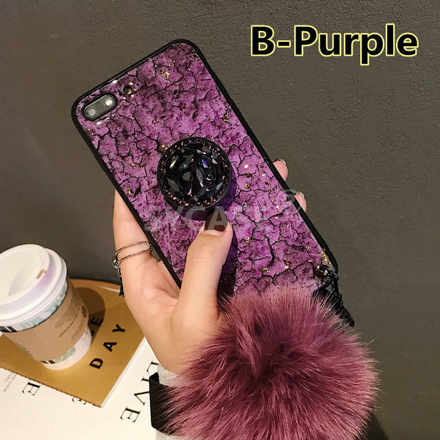 SYCASE Luxury Epoxy Red Green Purple phone case For iPhone 11 Pro XR X Xs Max 5 5S SE 6 6S 7 8 Plus Case Hair Ball Soft Cover