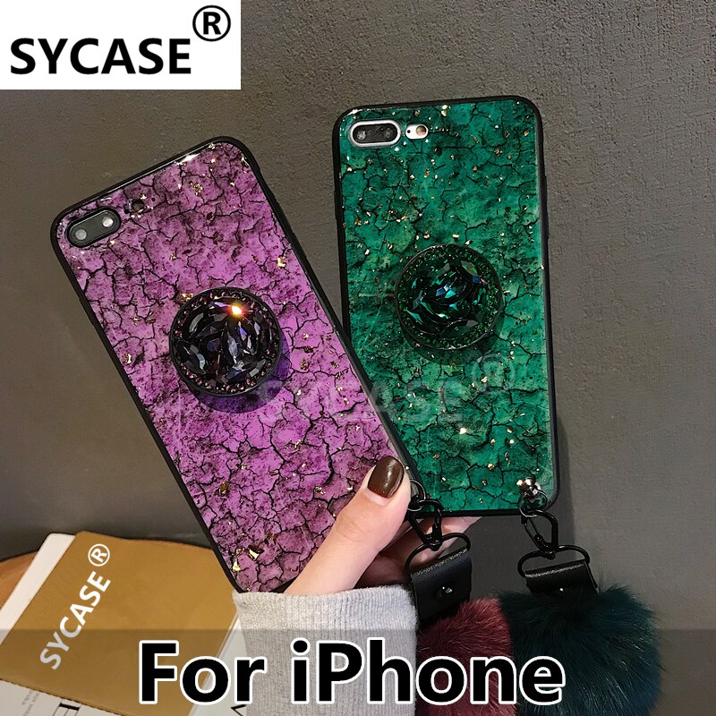 SYCASE Luxury Epoxy Red Green Purple phone case For iPhone 11 Pro XR X Xs Max 5 5S SE 6 6S 7 8 Plus Case Hair Ball Soft Cover